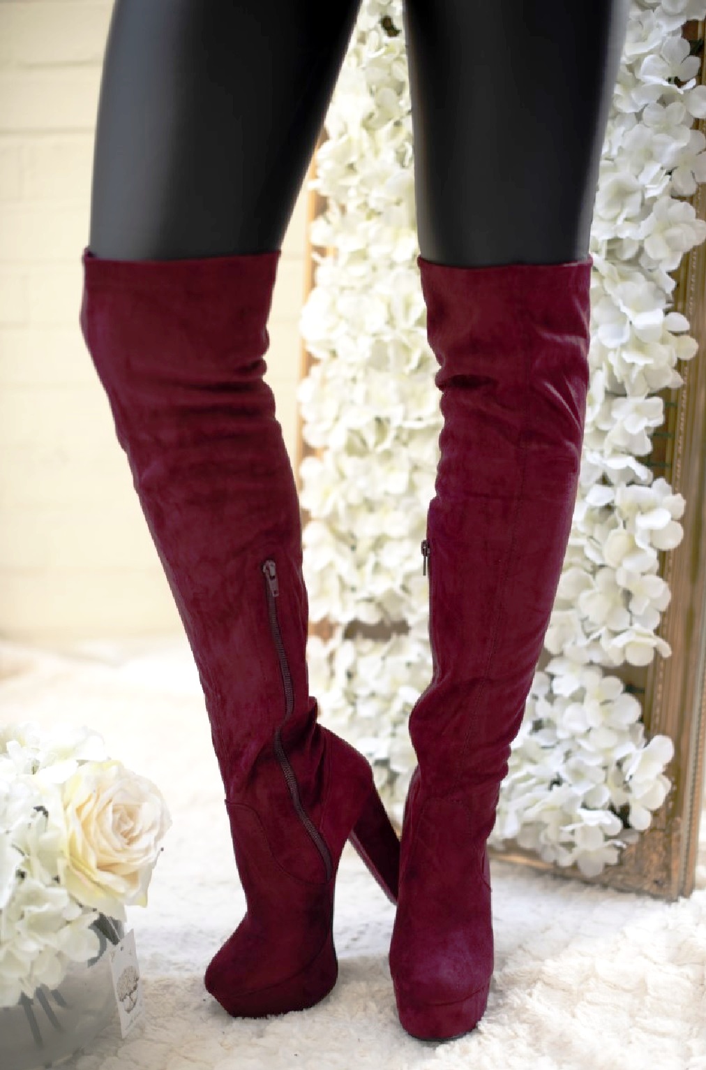 block heel thigh high boot